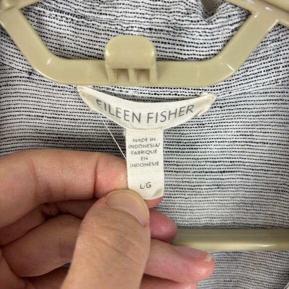 Eileen Fisher 100% Organic Linen Crinkle Shirt Dress Large White Gray lagenlook - Picture 8 of 9
